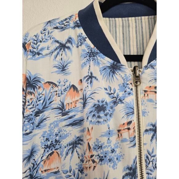 Faherty Reversible Mandalay Bomber Jacket Women’s XL Blue Tan Soft Cotton EUC - Picture 3 of 11